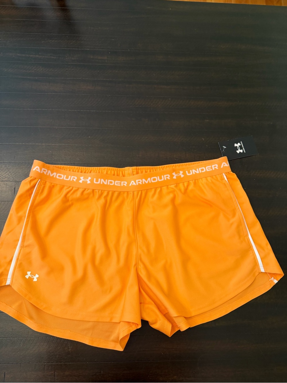Under Armour Women's Bright Orange Athletic Shorts with White Trim